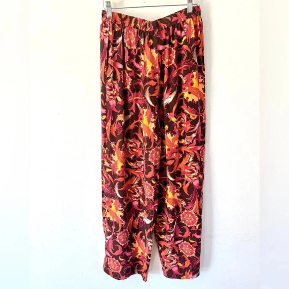 Diane Von Furstengerg Vintage 100% Silk Abstract Pull-On Wide Leg Pants Medium - Picture 7 of 9
